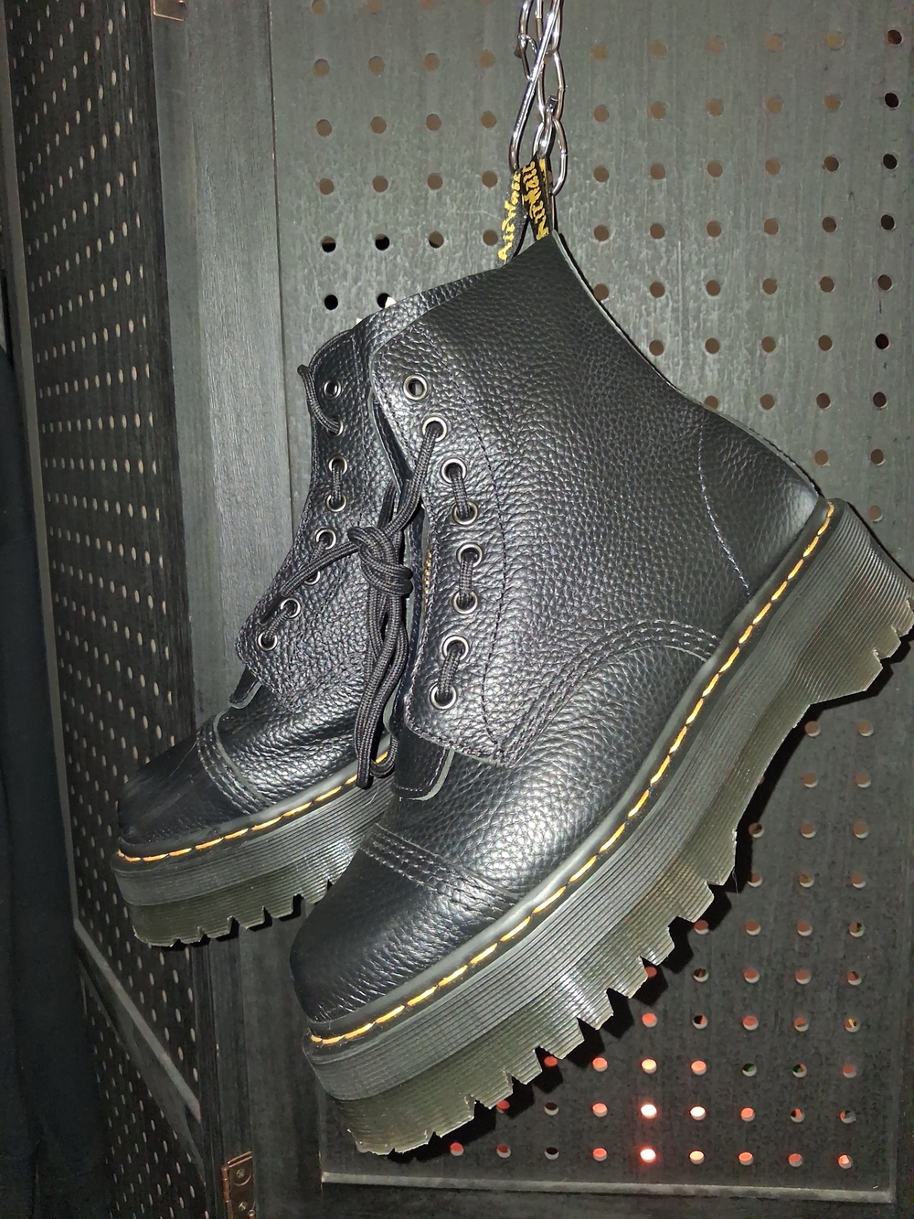 Dr. Martens Black Pebbled Leather Platform Lace-Up Boots